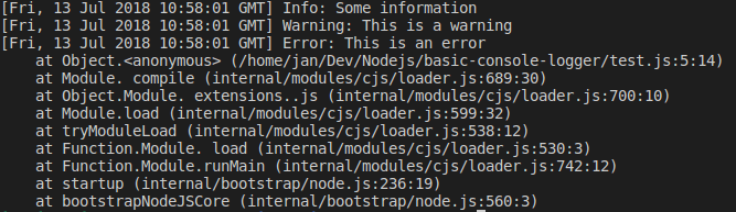 Example result for log levels