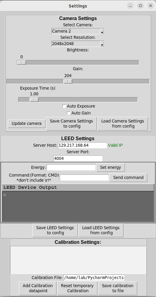 Settings window