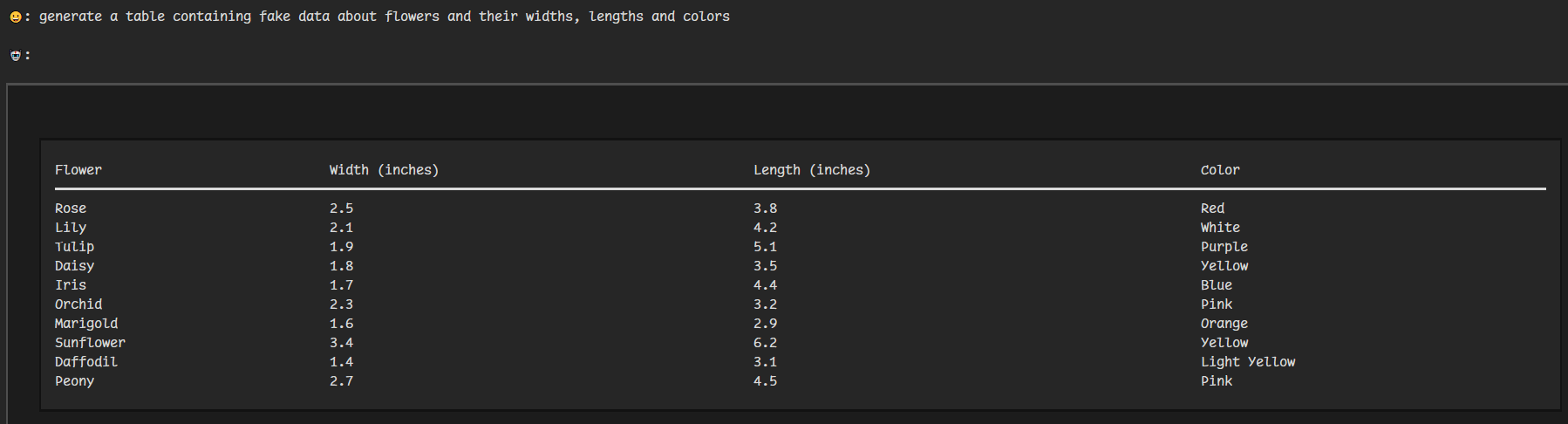 markdown support (showing table)