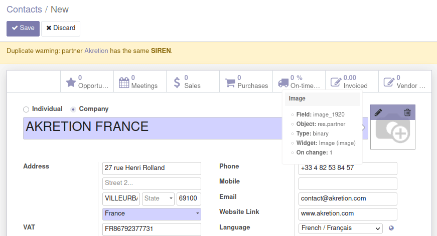 Partner form view with warning
banner