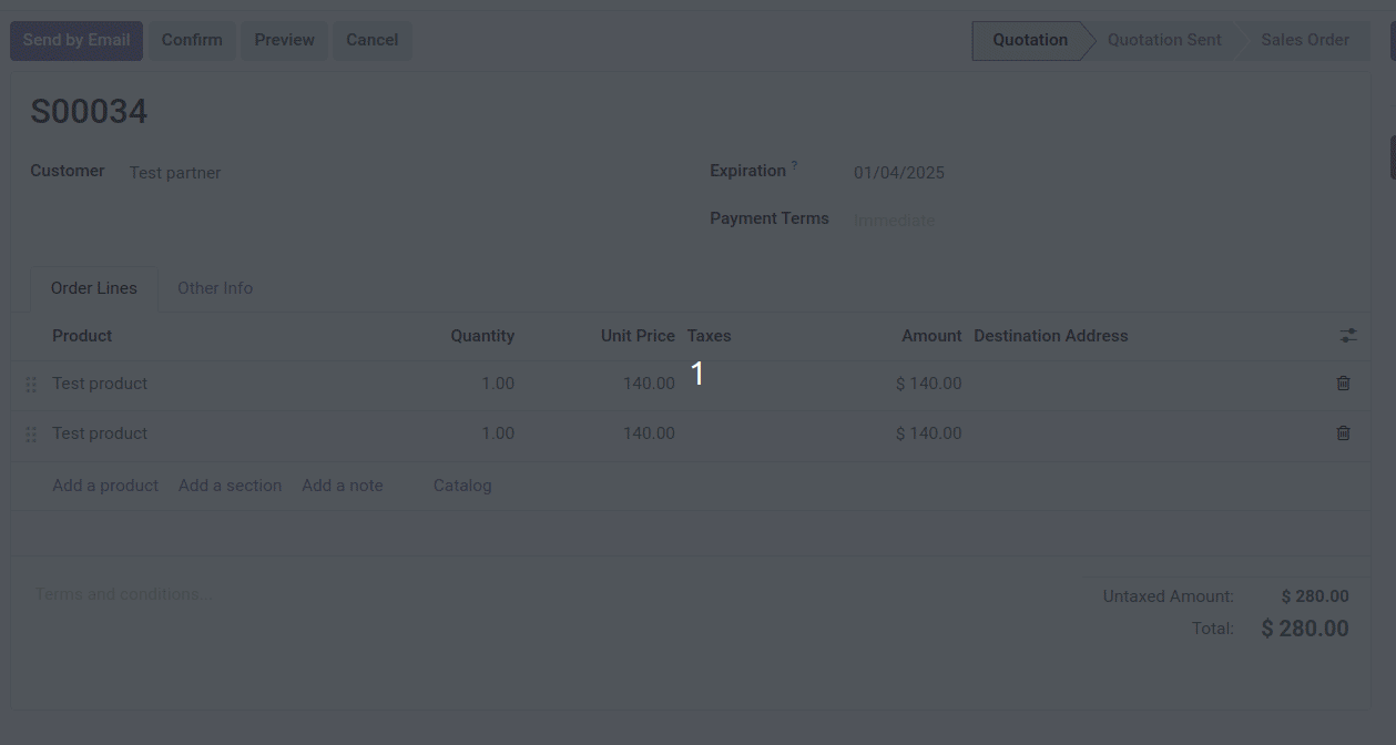 sale order destination
address