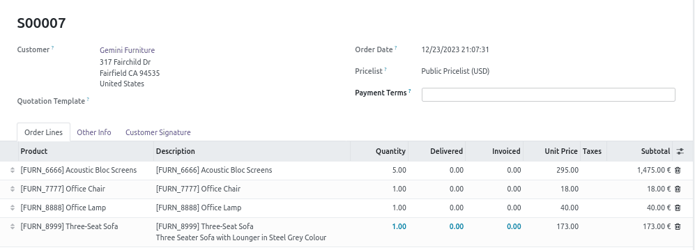 Sale Order Form
After