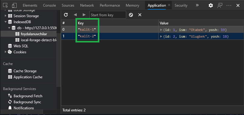 IndexedDB Store - Own Keys