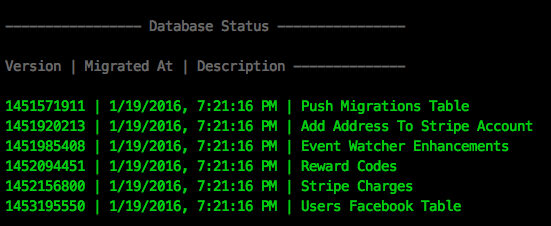 Example output of db-status