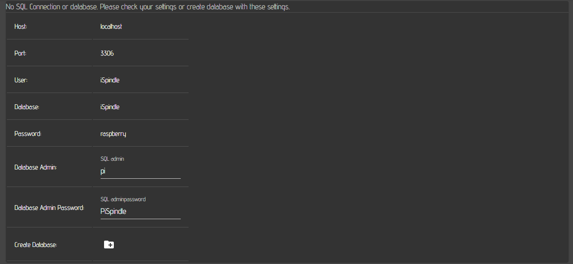 iSpindle Create Database