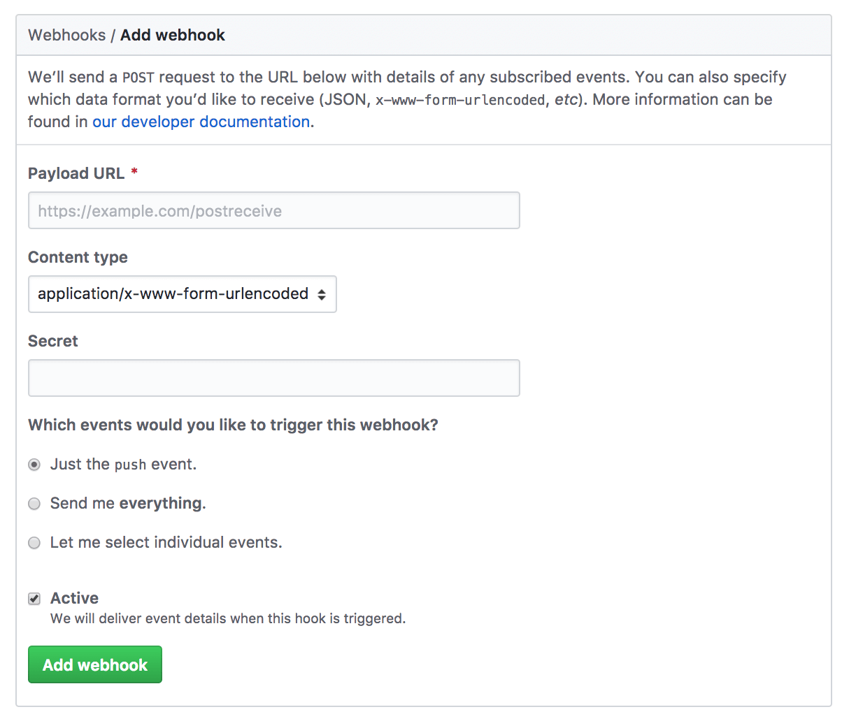 webhook Webhook form unfilled