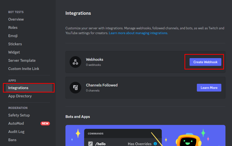 Integrations tab