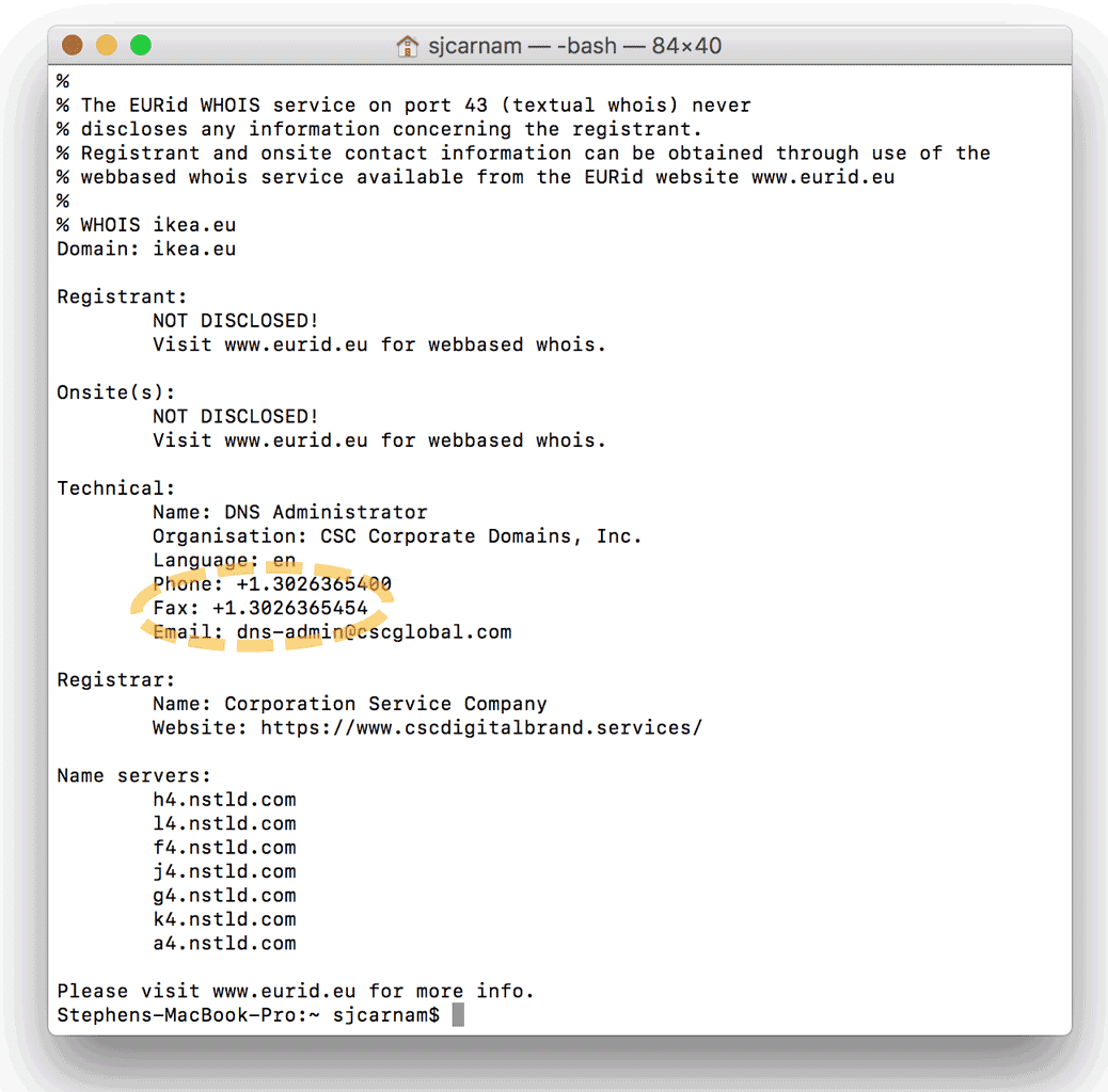 Raw Commandline Dump from WhoIS WhoIS Commandline Dump