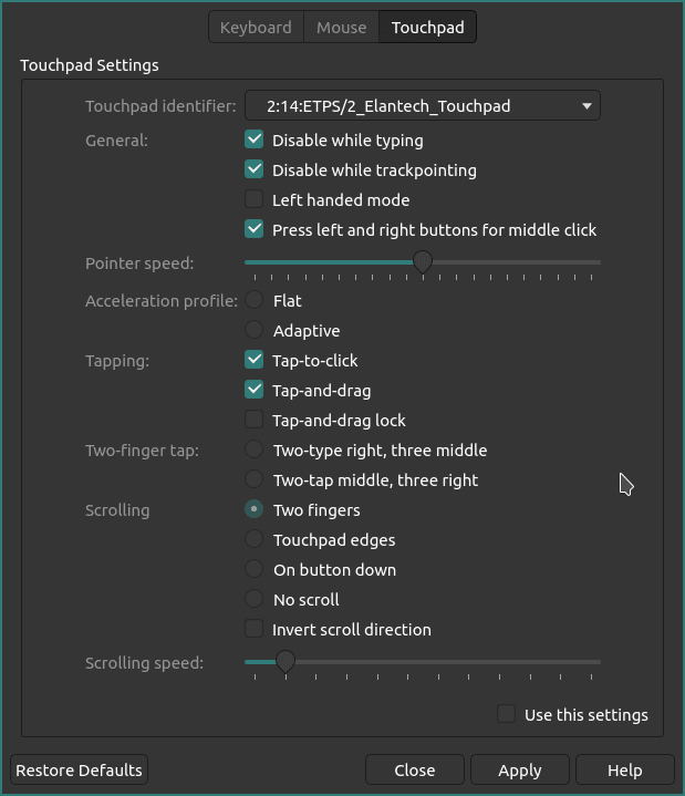 Touchpad settings