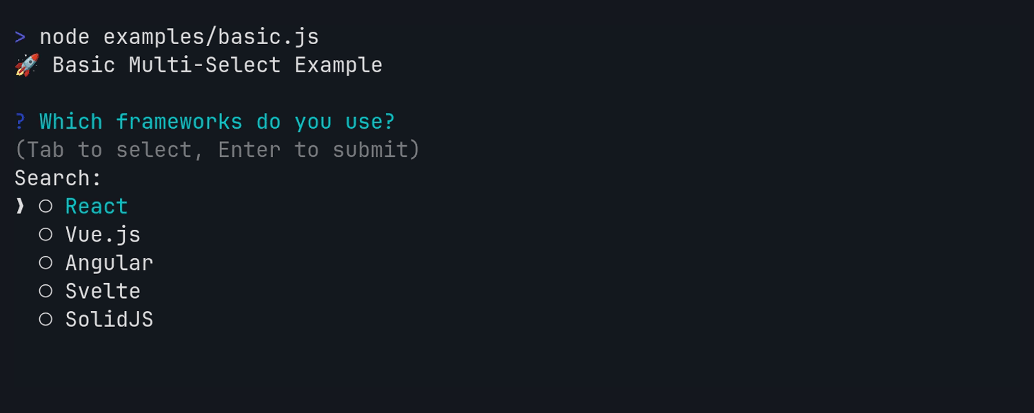 Demo showing inquirerjs-checkbox-search in action