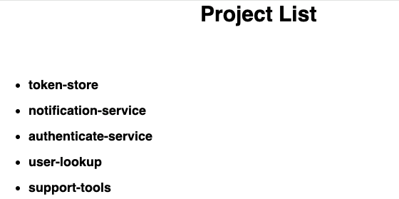 A sample picture of the project list page