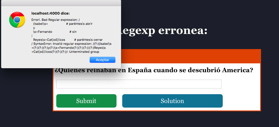 error message: bad regexp