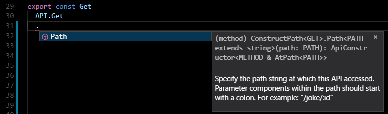 Intellisense indicates where to specify the path.