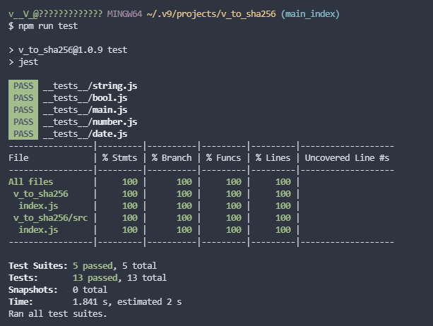 v_to_sha256 Test and Coverage with Jest