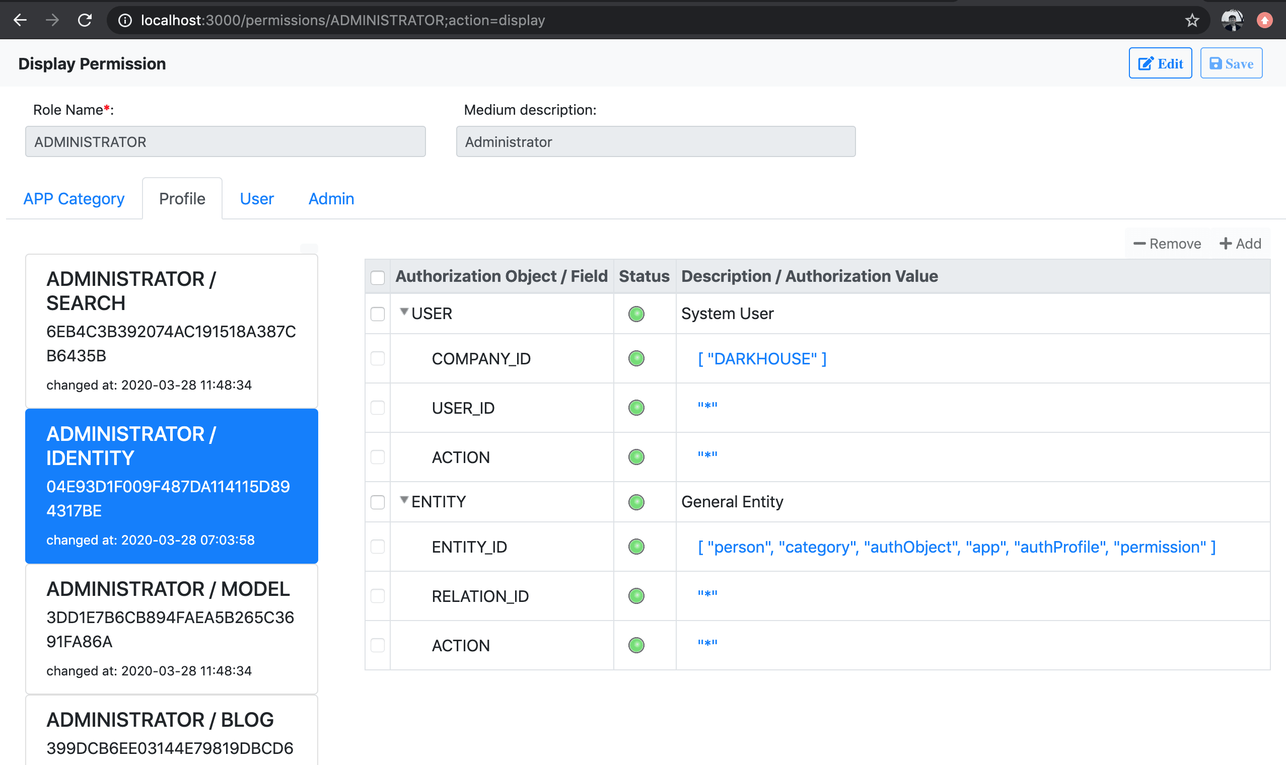 Permission Authorization Profiles