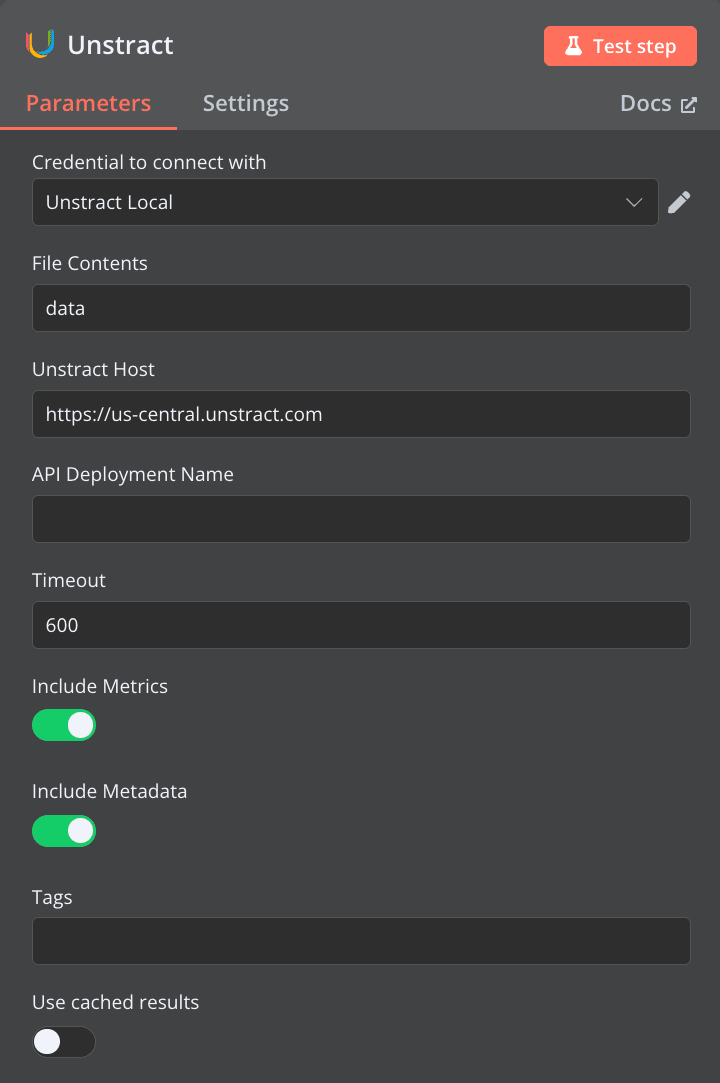 Unstract API node setup and configuration