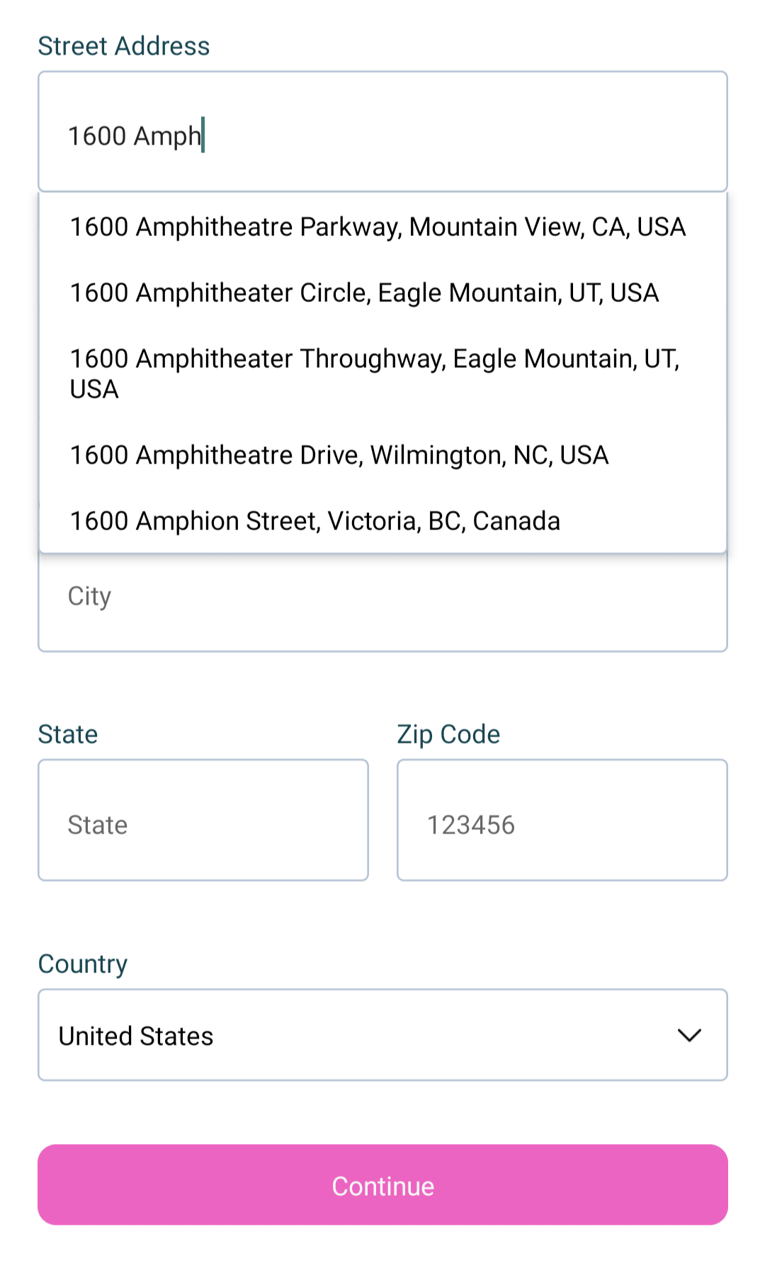 address auto completion