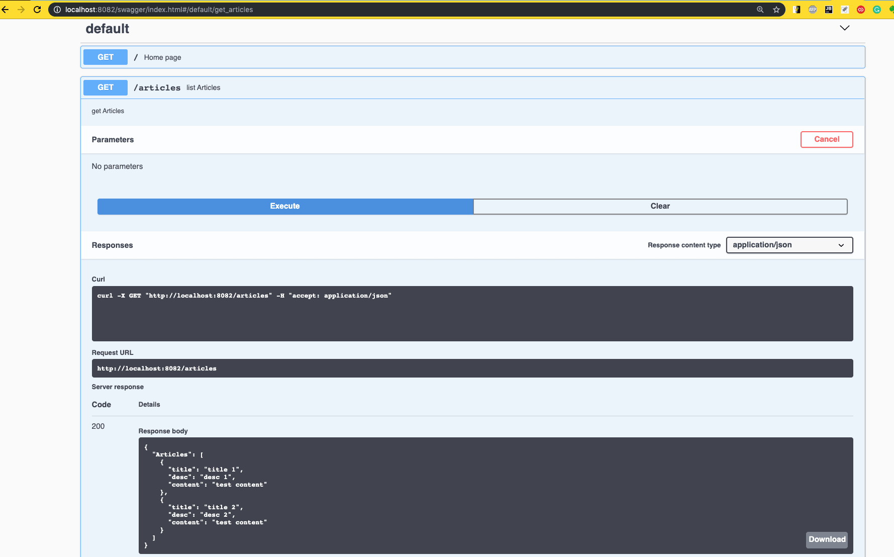 swagger console with golang mux