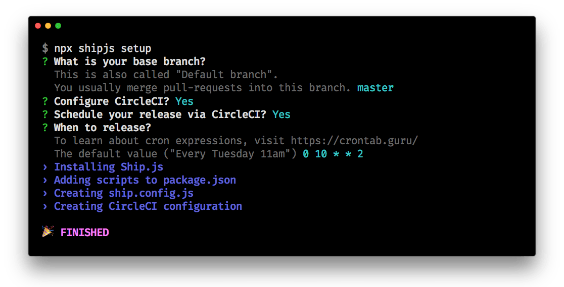 npx shipjs setup