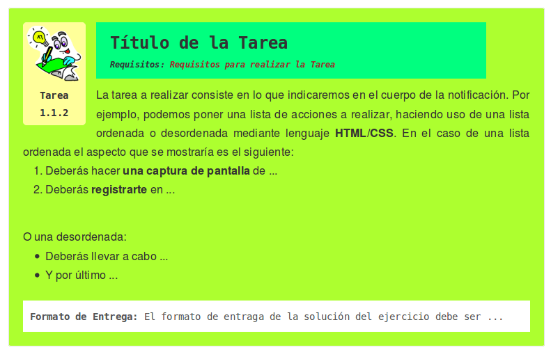 Ejemplo de Notificación de Tipo Tarea