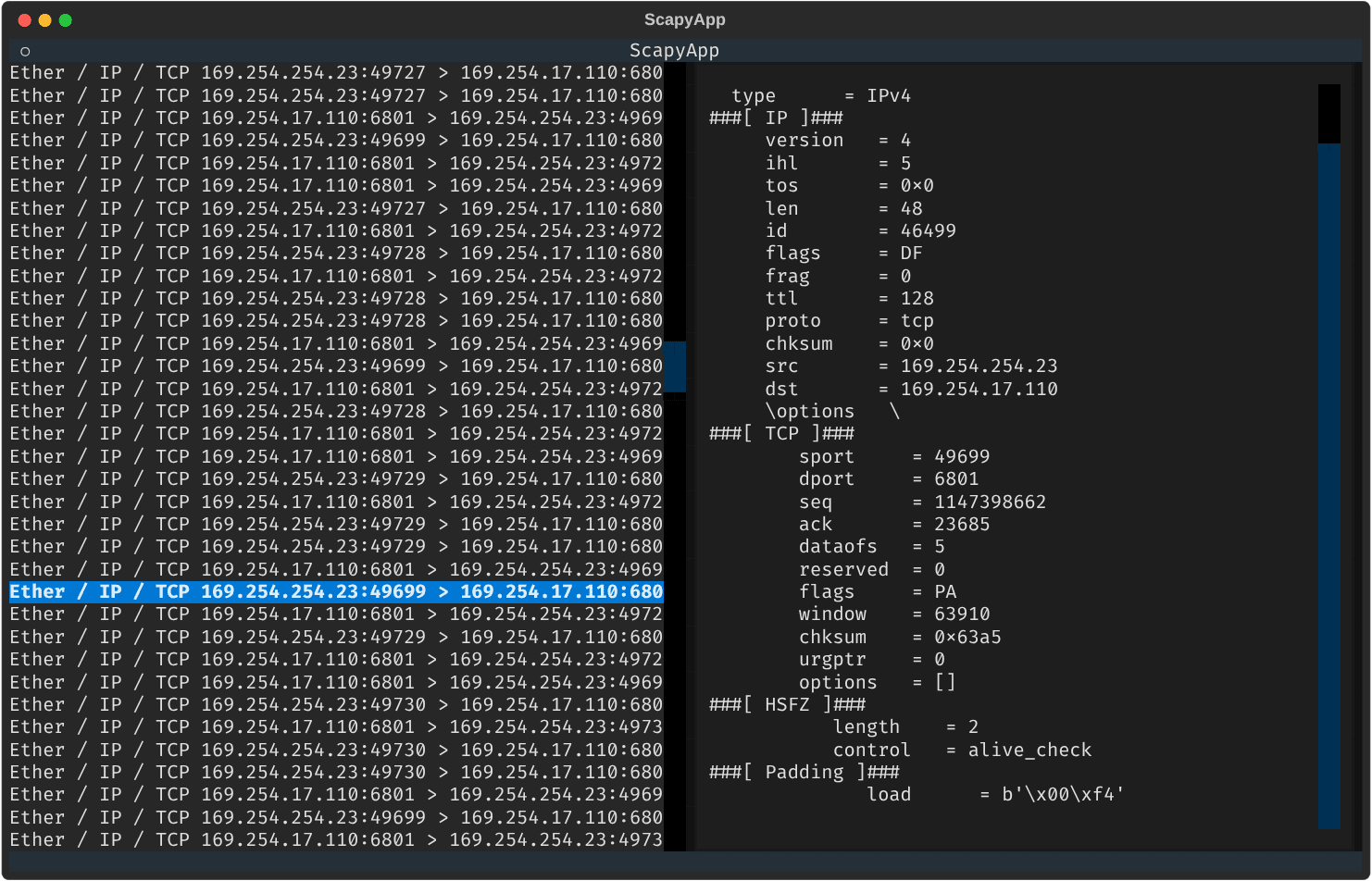 Scapy TUI screenshot
