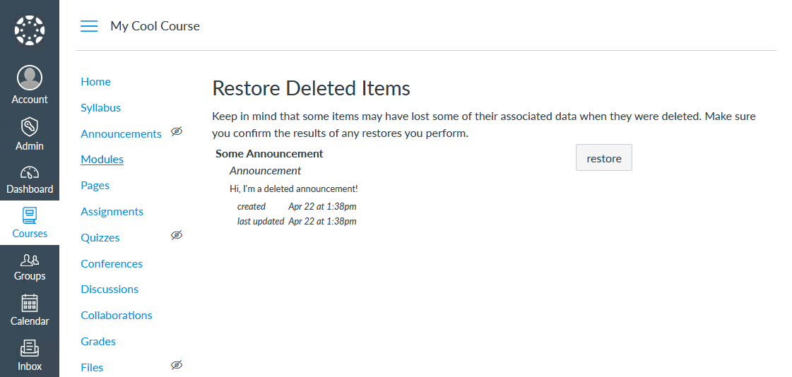 Recycle bin page