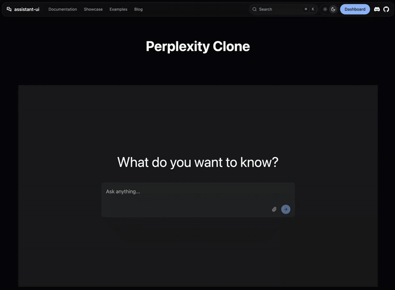 Perplexity clone created with assistant-ui