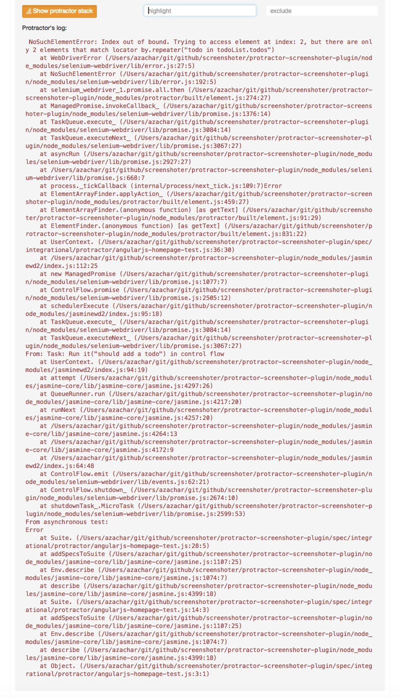 Screenshoter reporter console