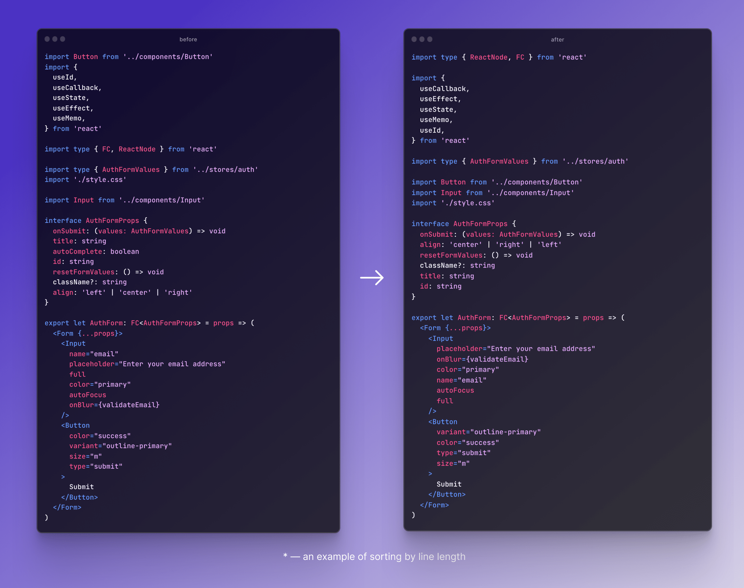 ESLint Plugin Perfectionist usage example