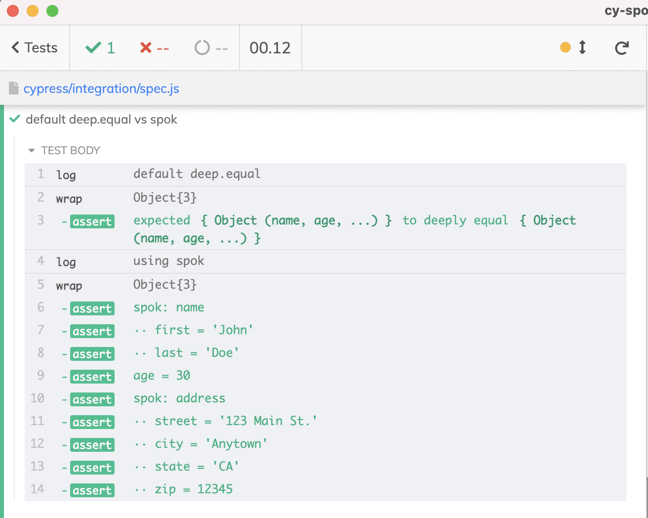 deep.equal vs spok for complex objects