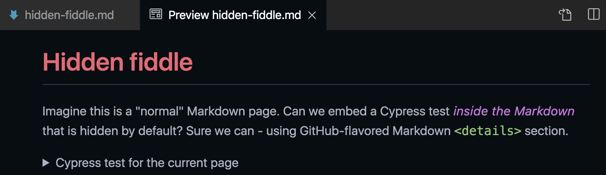 Hidden fiddle Markdown preview