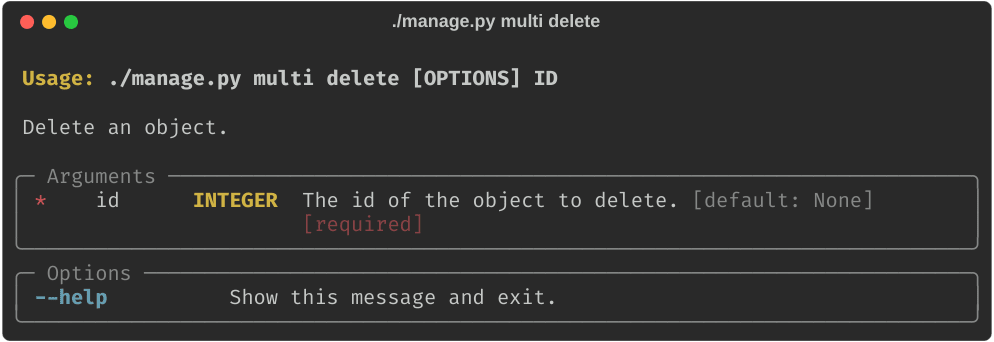 Multiple Subcommands Example - delete