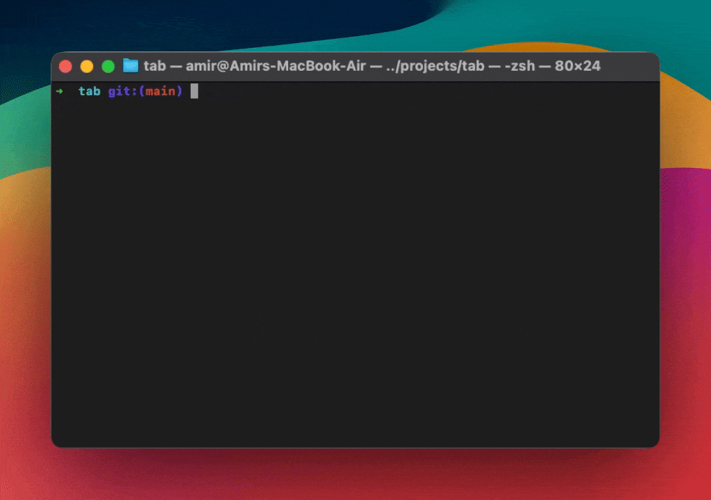 tab CLI autocompletions demo