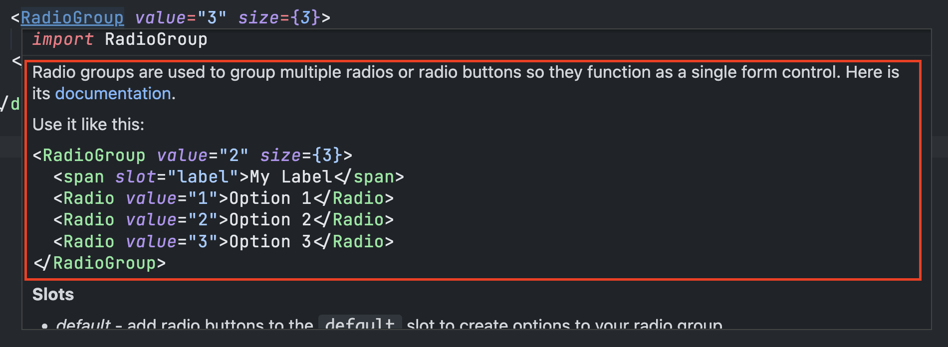 description section of autocomplete popup from vs code