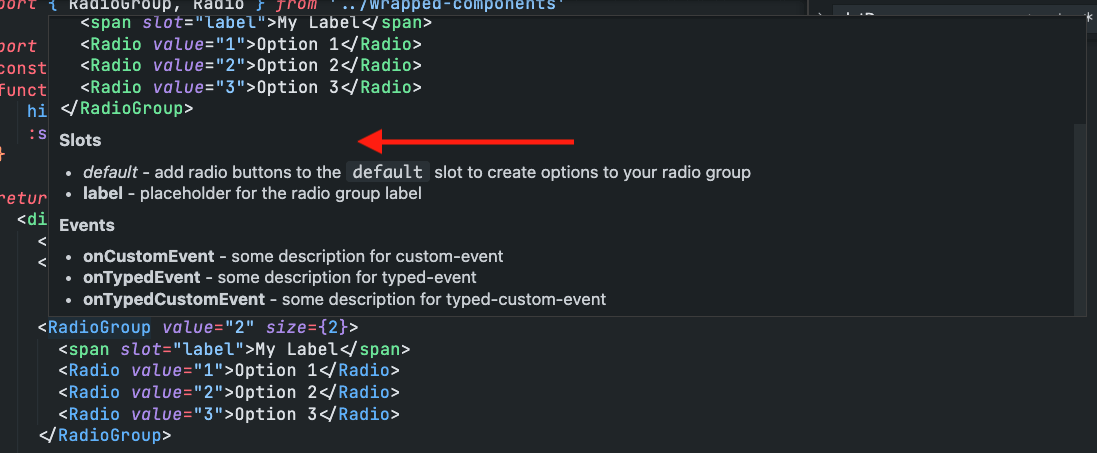 slot section of autocomplete popup from vs code