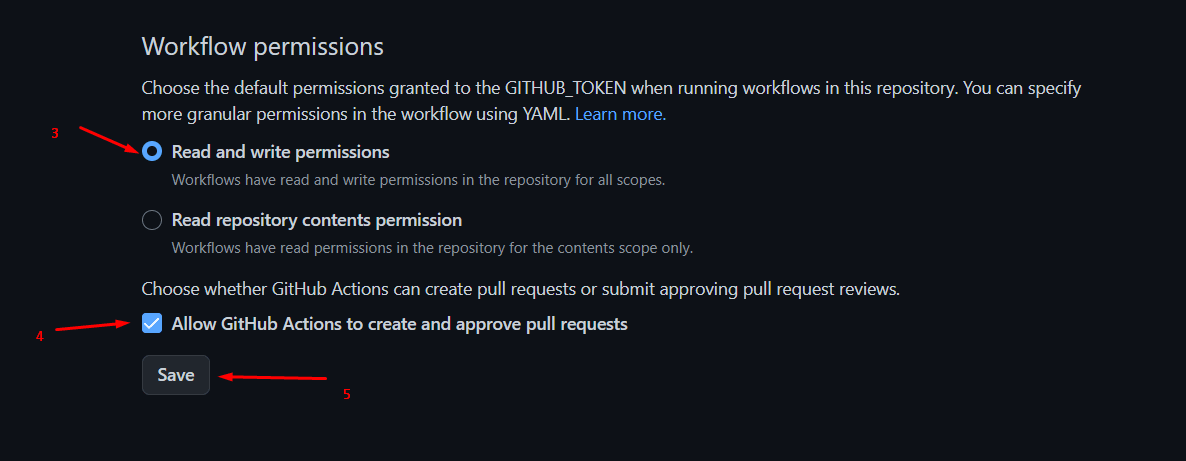 GitHub actions settings