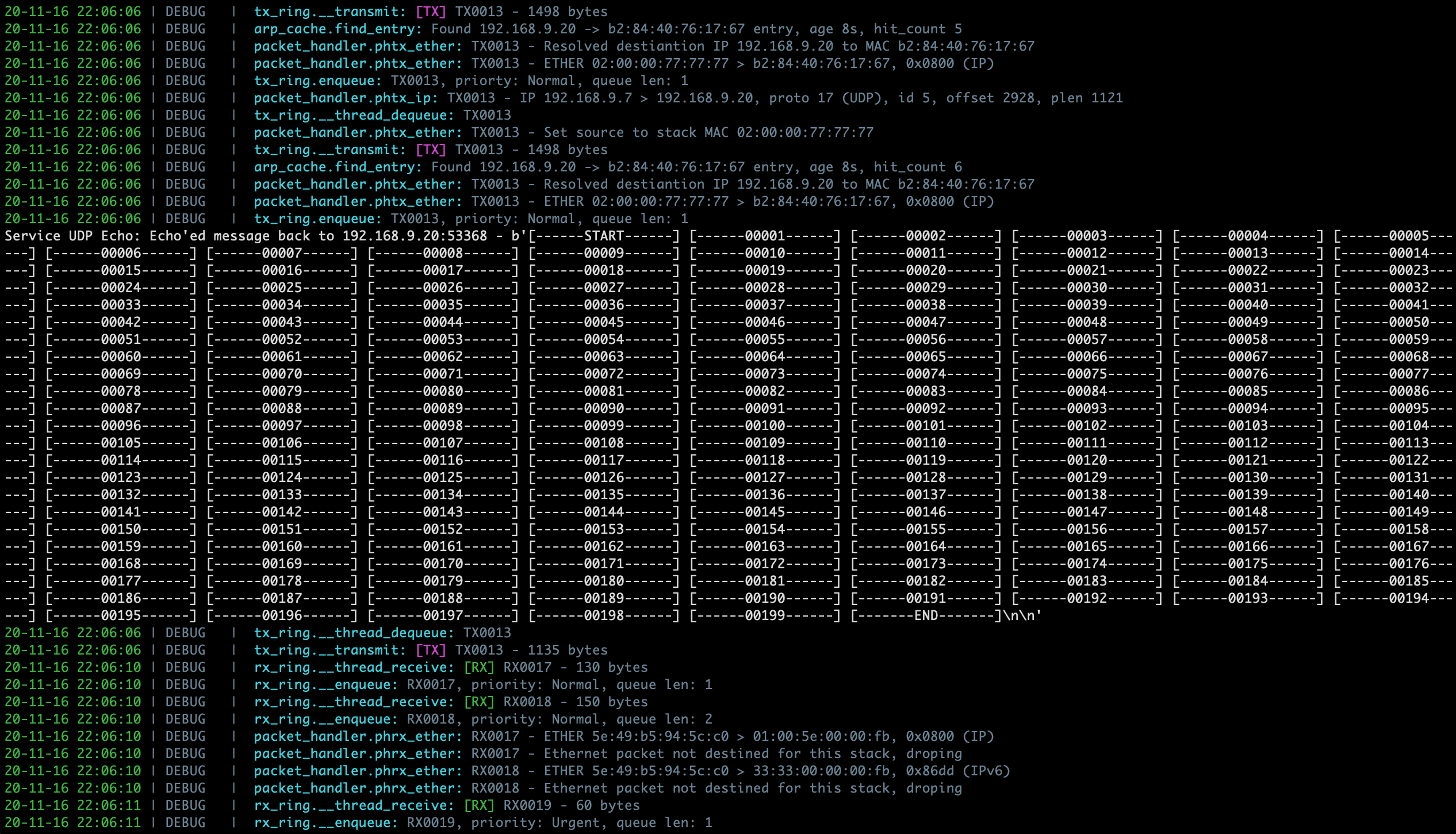 Sample PyTCP log output