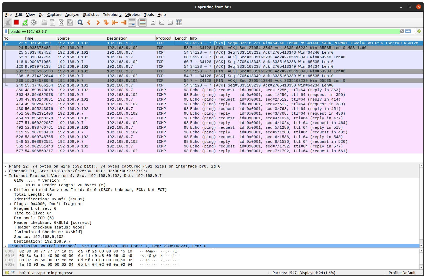 Sample PyTCP log output