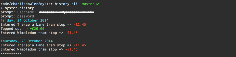 Screenshot of oyster-history-cli