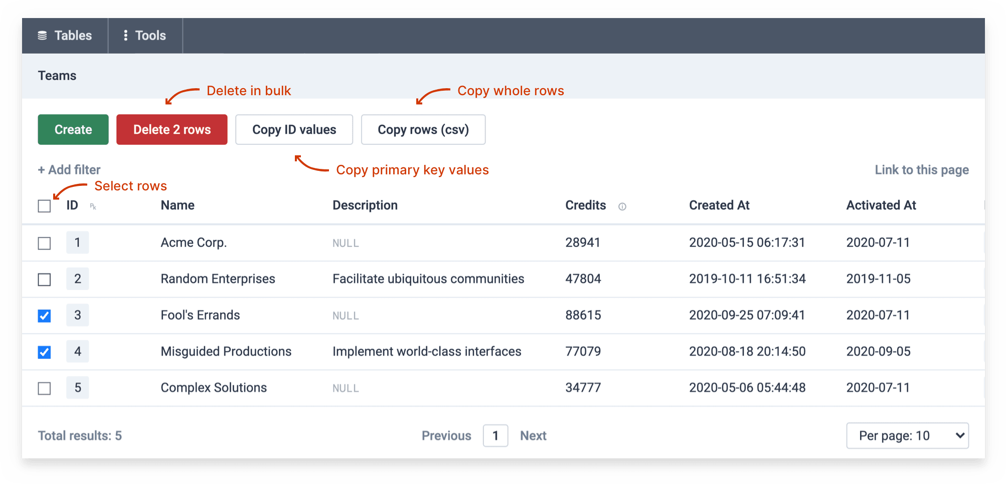 Perform bulk actions