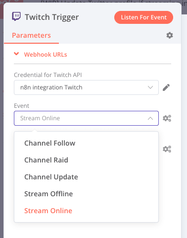 Trigger node options in workflow