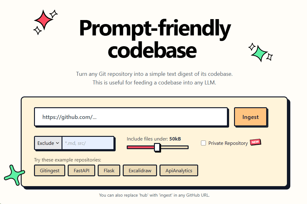 Screenshot of Gitingest front page