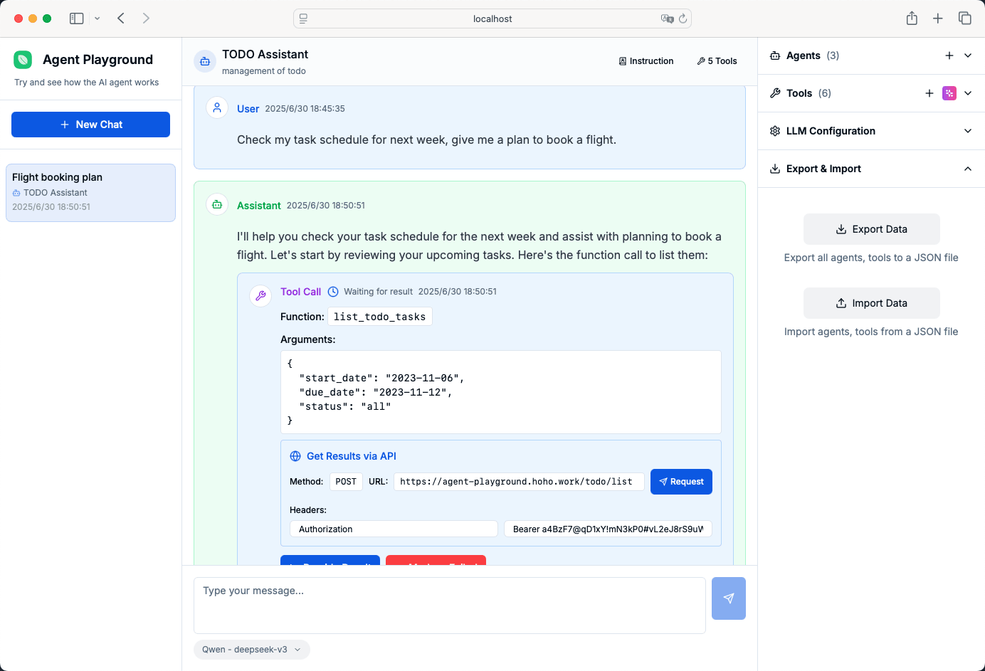 Screenshot of Agent Playground