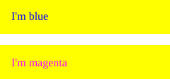 Image of blue and magenta paragraphs with yellow backgrounds
