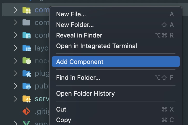 component context menu