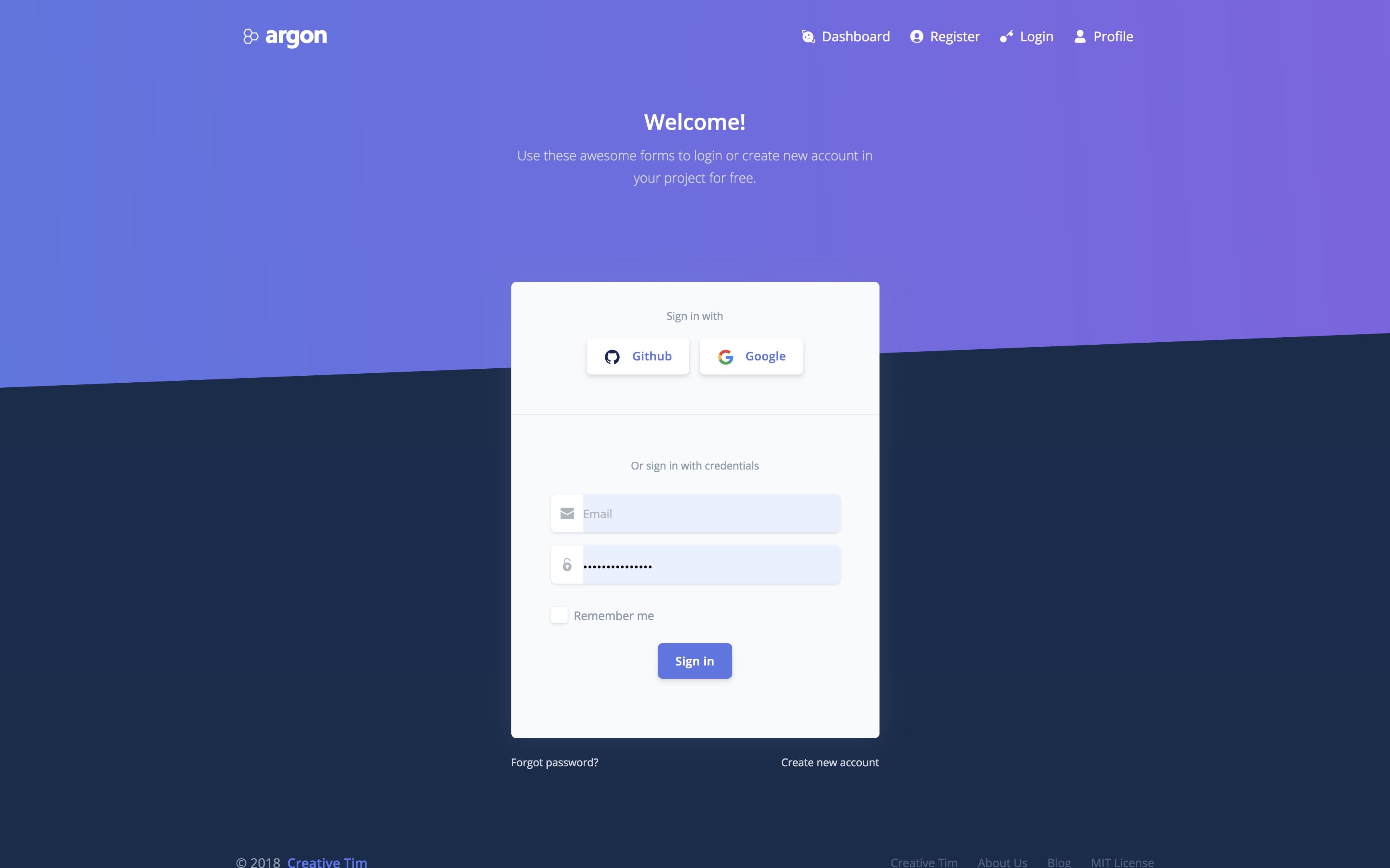 Login page