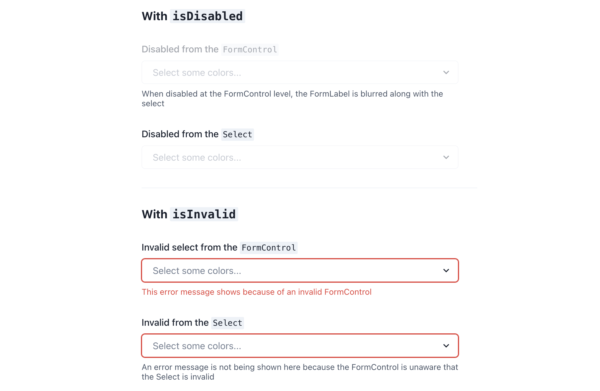 Invalid/Disabled States