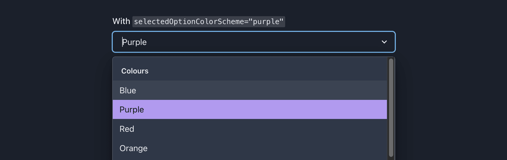 Purple Selected Option Color (dark mode)