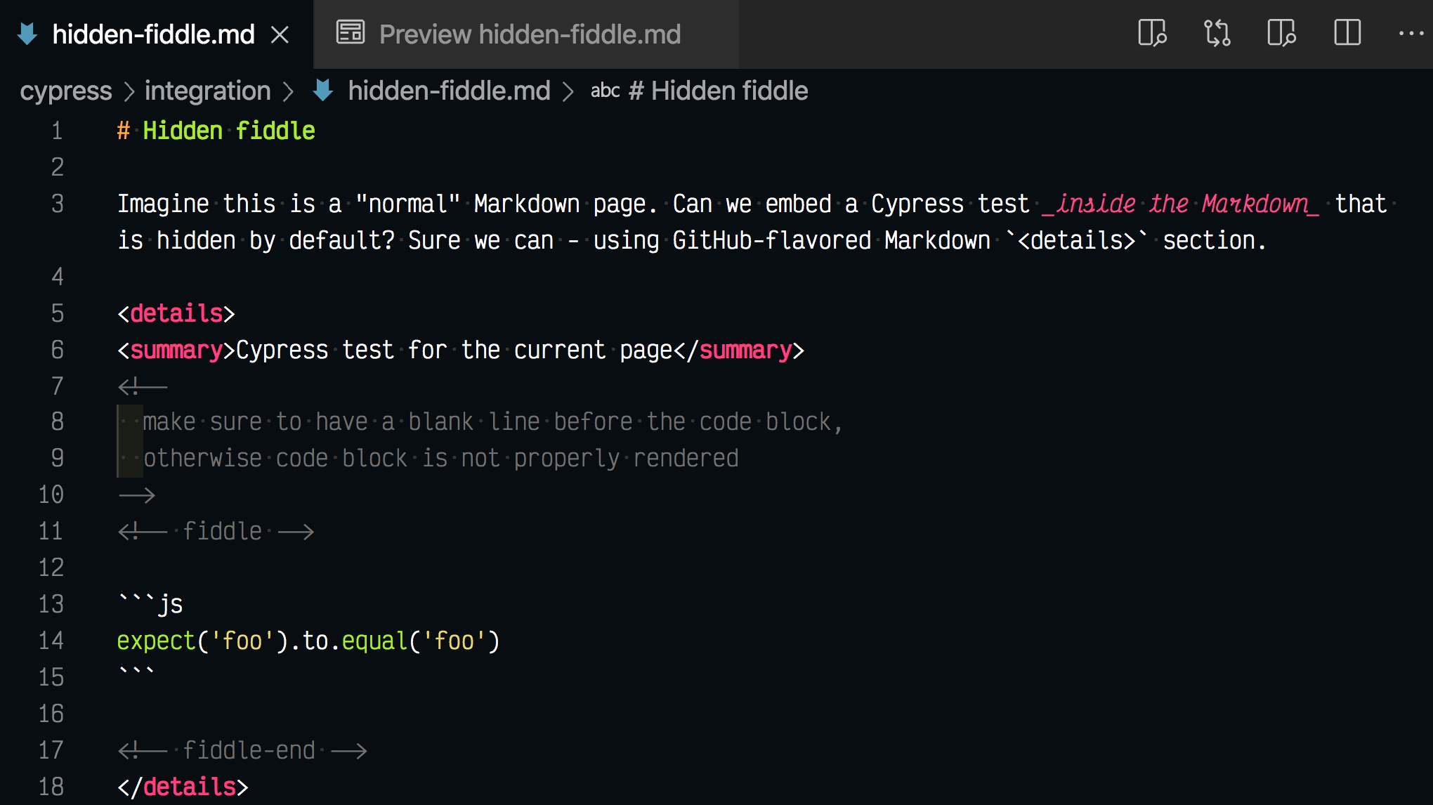 Hidden fiddle Markdown