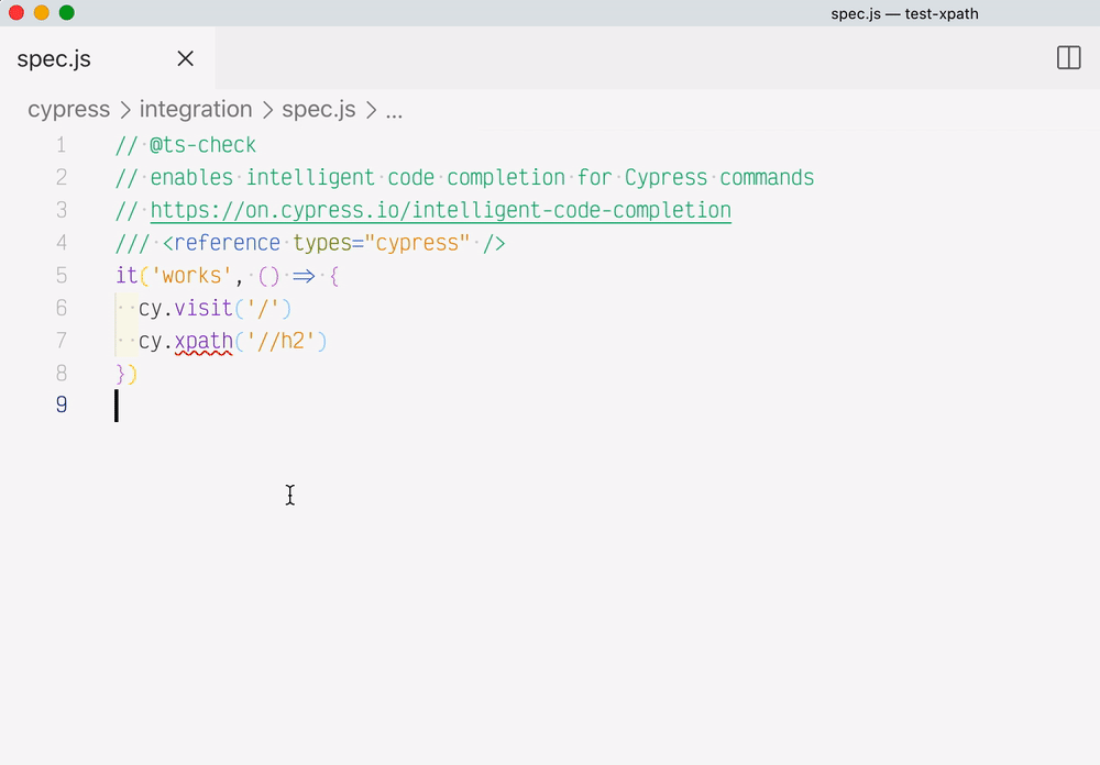 cypress-xpath intellisense
